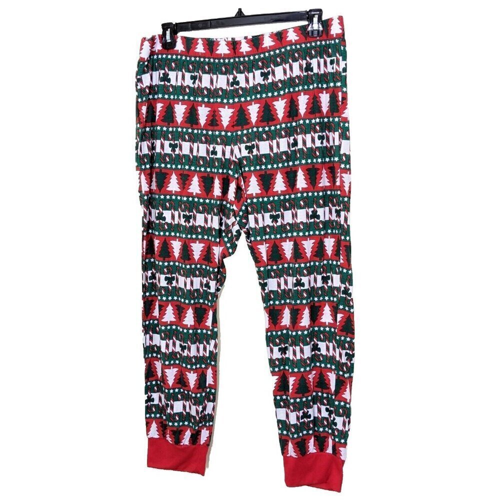 Christmas Sleep Jogger Pajama Womens Plus 1X Red Green Cotton Blend Lightweight